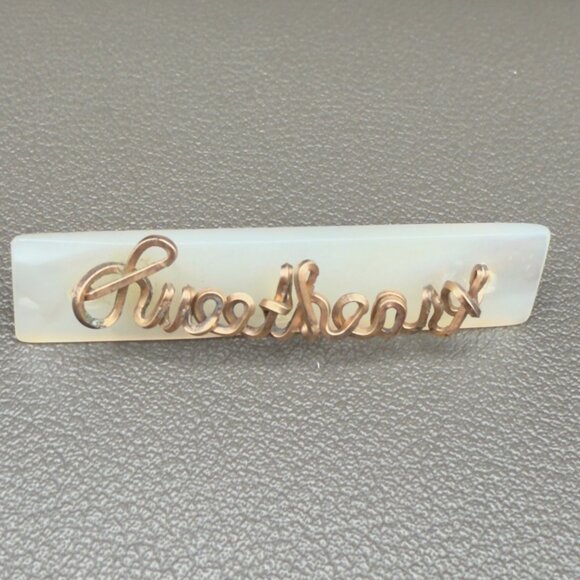 Vintage Mother Of Pearl Sweetheart Handwritten Copper Wired Brooch Pin - Picture 2 of 16